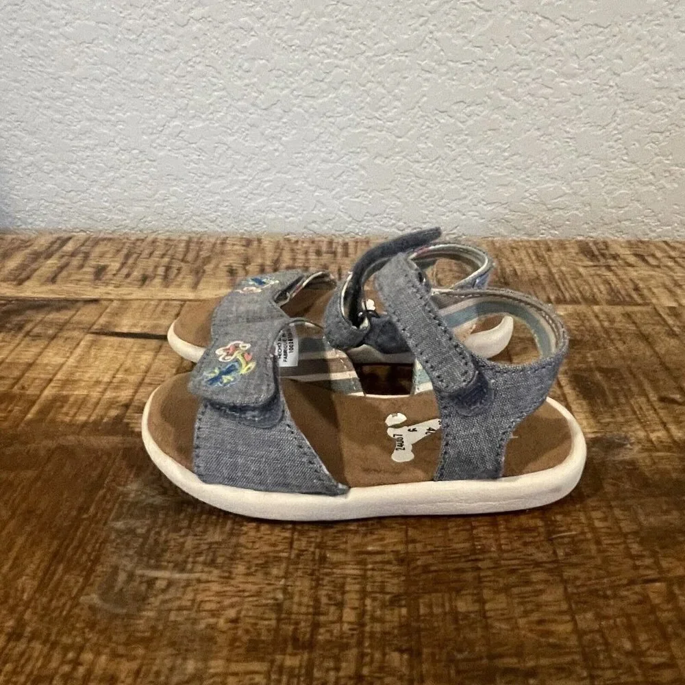 TOMS Toddler Girls 6 US Blue Floral Sandals Chambray Double Strap Embroidery